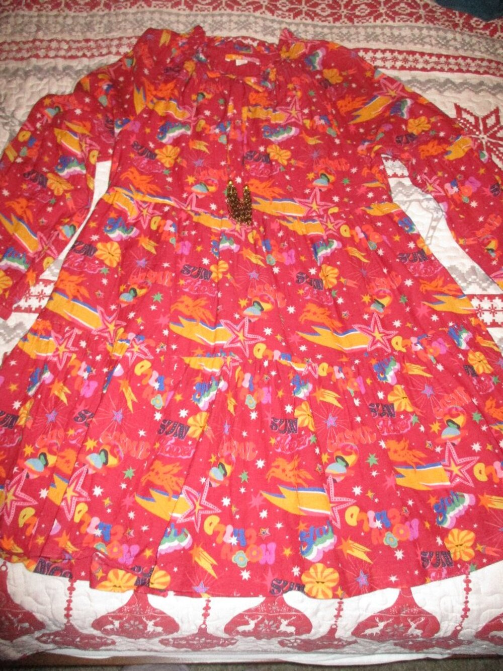 Briton Court Cosmic Outer Space print Bohemian Boho MIDI tiered Dress Size S/M